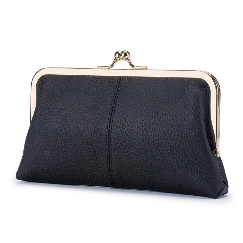 Genuine Leather Long Kiss Lock Wallet for Women – RFID Blocking Handheld Clutch